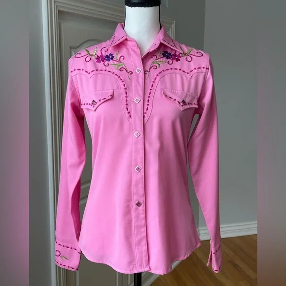 Panhandle Slim Embroidered rhinestones snap front western shirt rodeo barbie S - Picture 7 of 16